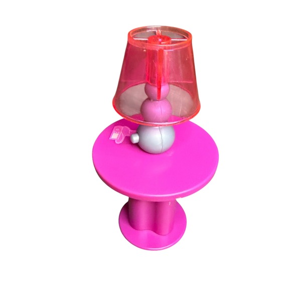 Mattel Barbie Pink Pedestal Side Table with Lamp Dollhouse Furniture Accessory - Picture 3 of 4